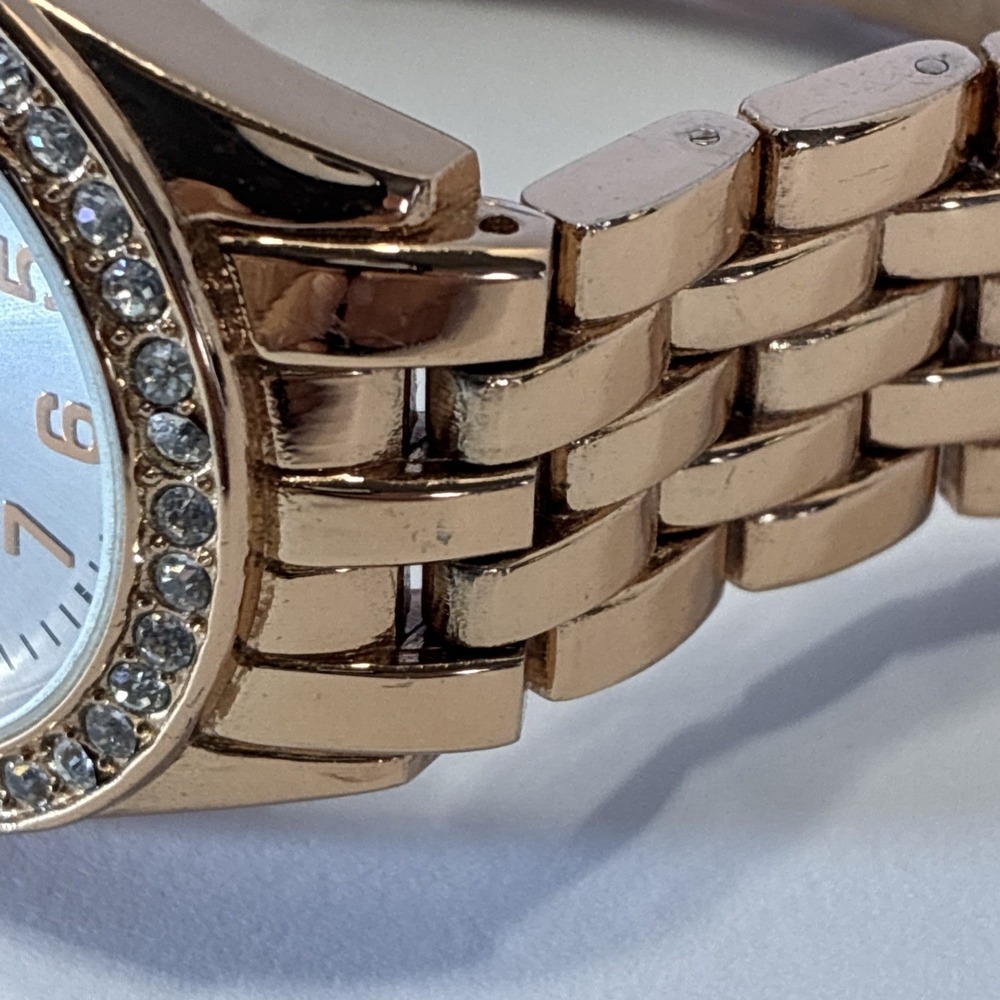 Watch Round Rose Gold Tone Link Bracelet New Battery Japan Runs Lady's Stylish - Picture 10 of 12